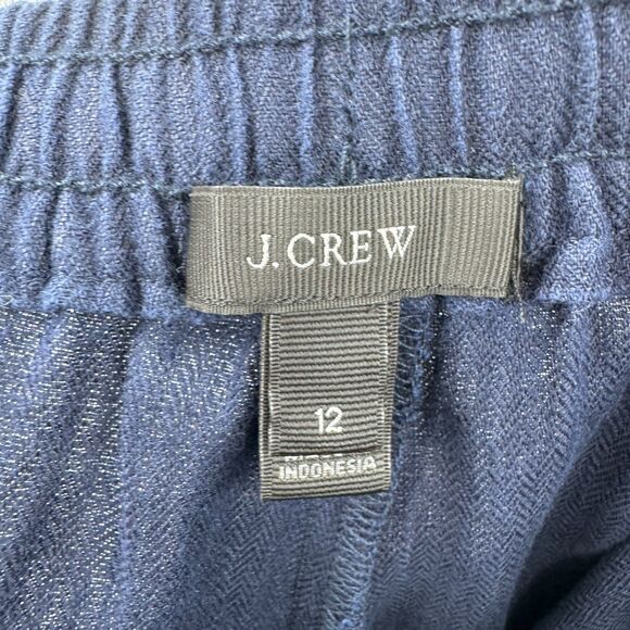 J. CREW Dark Blue Pull On 100% Linen Tie Waist Wide Leg Pants Size 12 - Picture 5 of 6